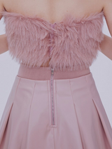 Barbie Fur Bandeau Top Leather Skirt Set