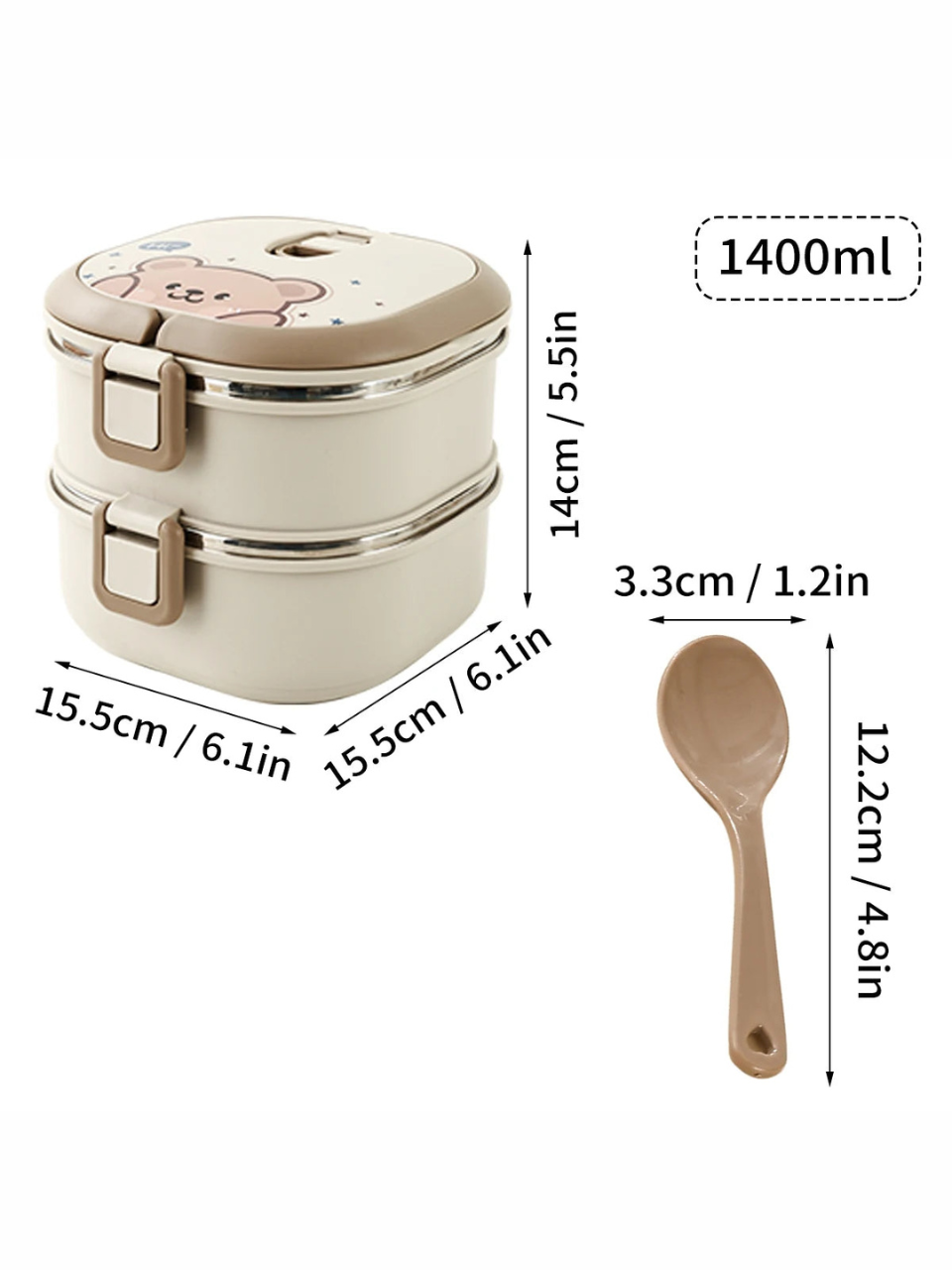 Cute Bunny Bear Insulated Stainless Steel Lunch Box with Spoon