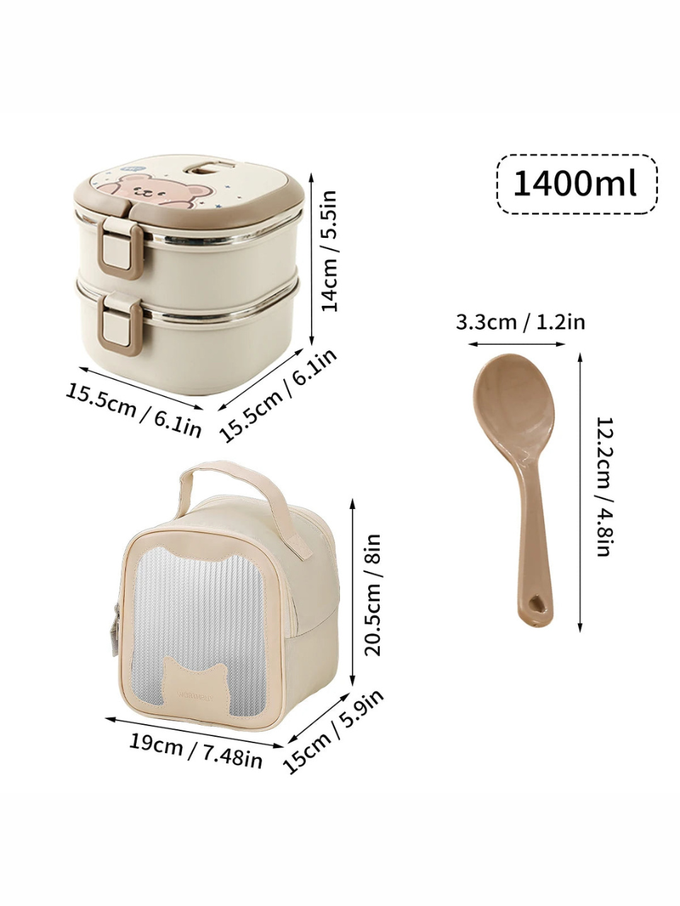 Cute Bunny Bear Insulated Stainless Steel Lunch Box with Spoon