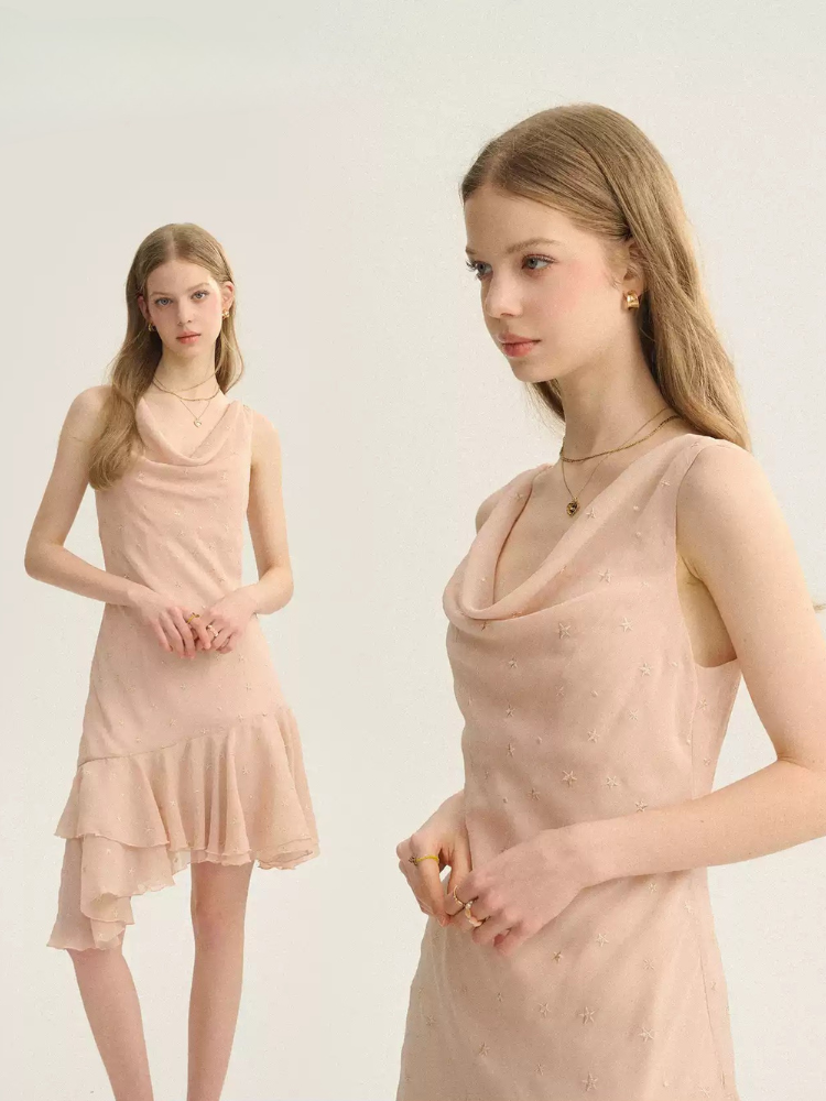 Starlit Peach Ruffle Dress
