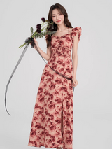 Vintage Rose Slit Maxi Dress