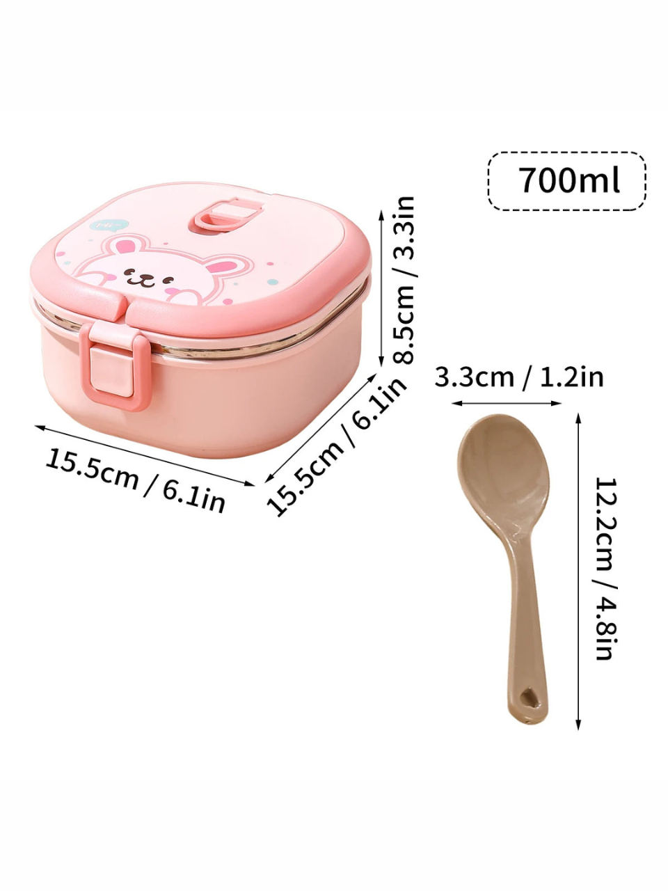 Cute Bunny Bear Insulated Stainless Steel Lunch Box with Spoon