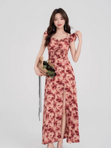 Vintage Rose Slit Maxi Dress