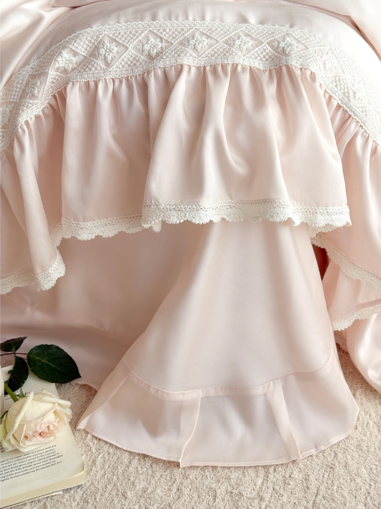Pink Mist Romance Frill Bedding Set