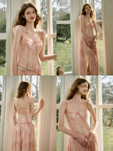 Rose Oil Painting Print Long Dress