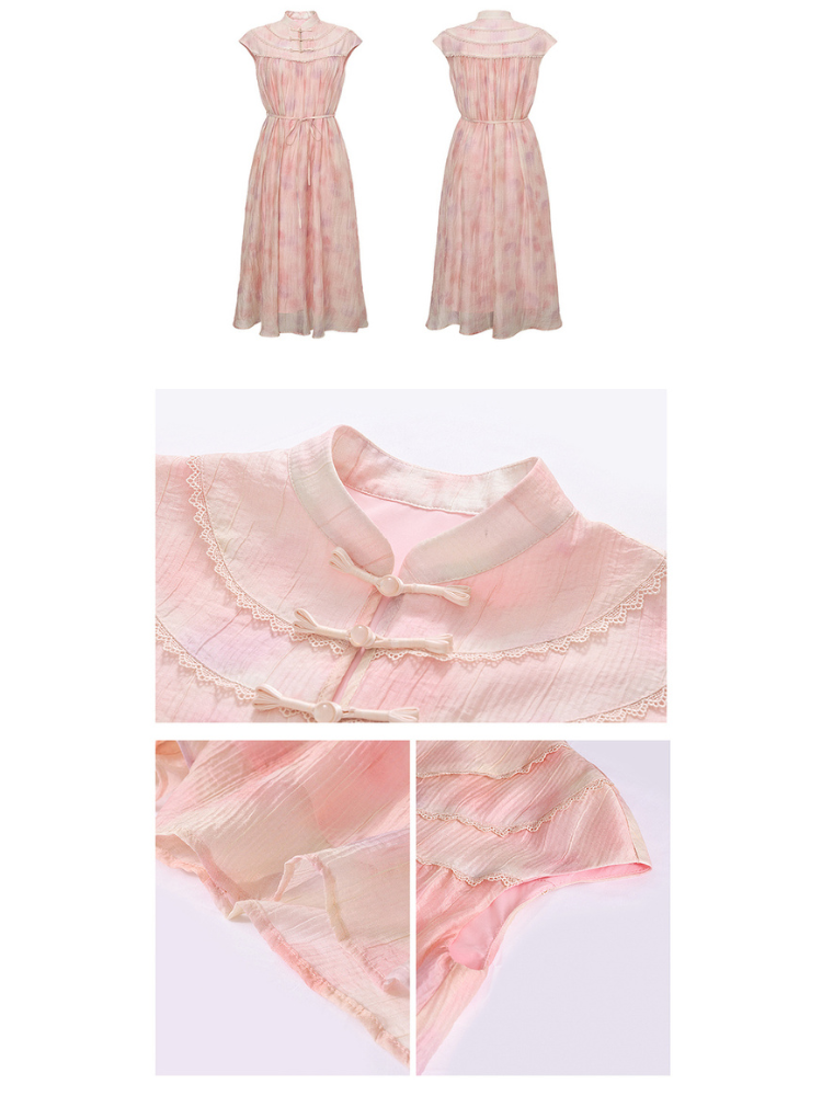 Romantic Gradient Mandarin Collar Dress