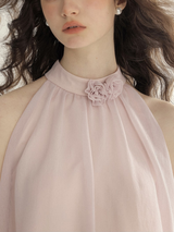 Rosette Whisper Halter Dress