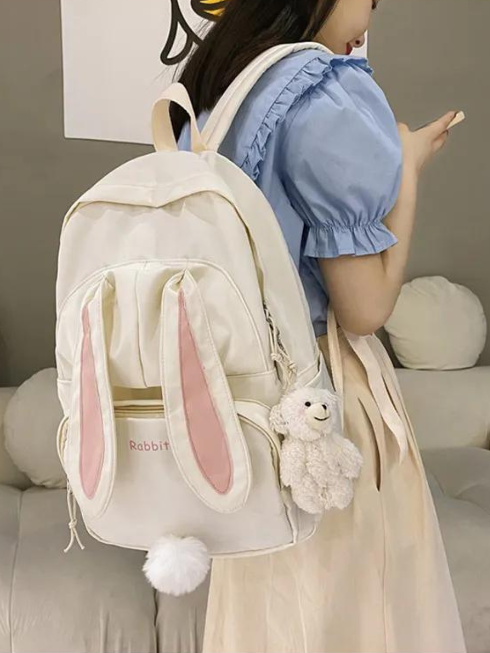 Cute Bunny School Big Backpack Bag