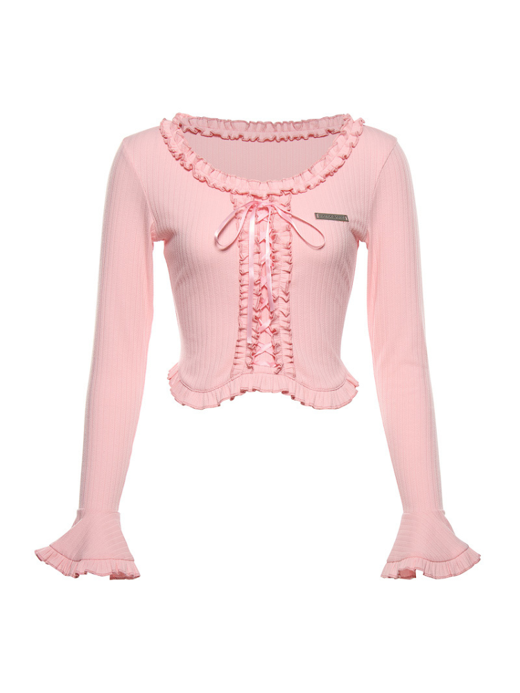 Rosy Ruffle Lace-Up Top