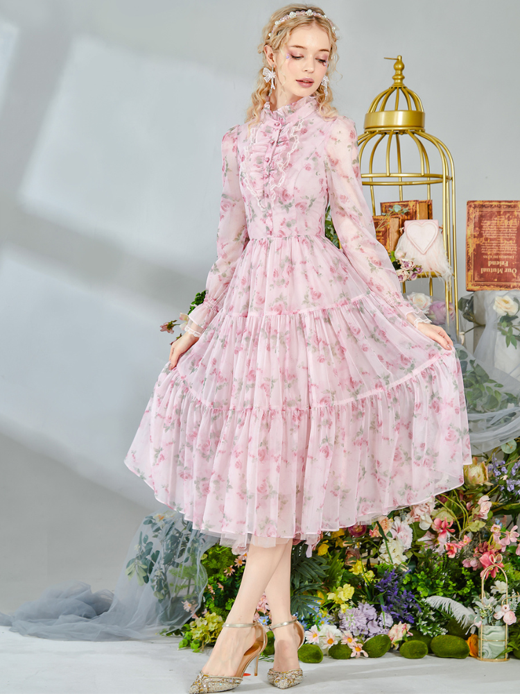 Romantic Floral Frill Long Dress