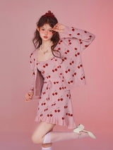 Sweet Cherry Pink Knitted Dress Cardigan Set