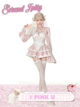 Peach Blossom Cardigan Camisole Cake Skirt Set