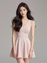 Blush Pink V-Neck Fit & Flare Mini Dress