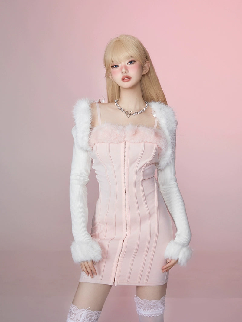 Pink Fancy Handamade Dress Cardigan Set