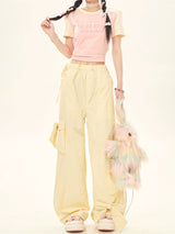 Summer Pink Yellow Bow Cargo Pants