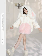 Pink Bunny Plush Hoodie Jacket Nightgown