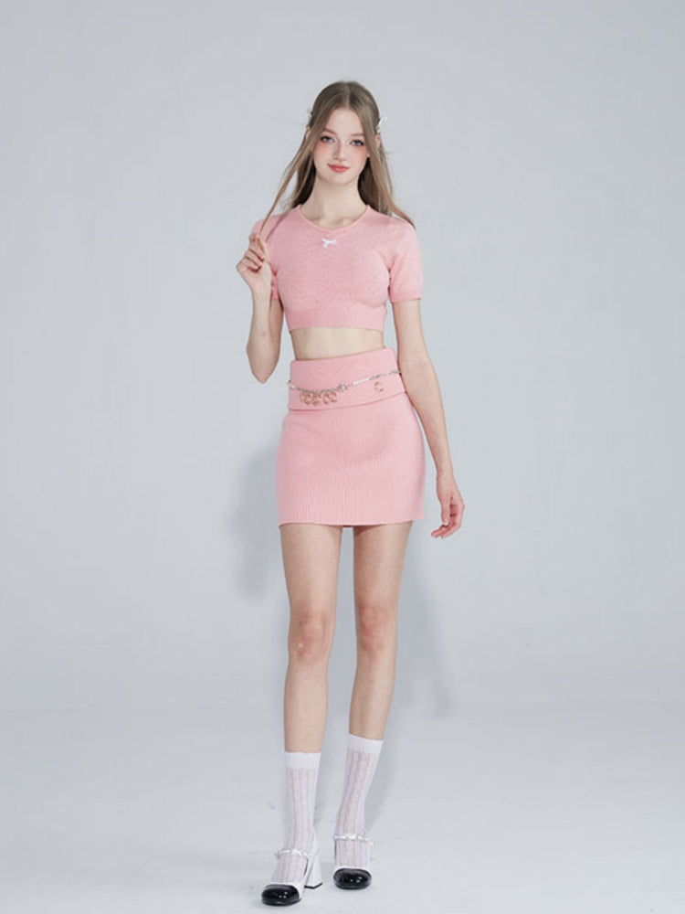 Blush Heart Bow Knit Set