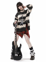 Zipper Decoration Guitar Stripe Sweater Skirt