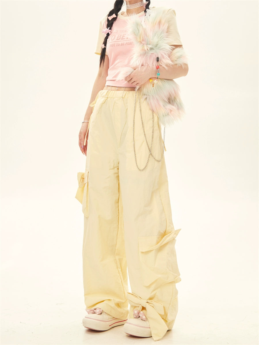 Summer Pink Yellow Bow Cargo Pants