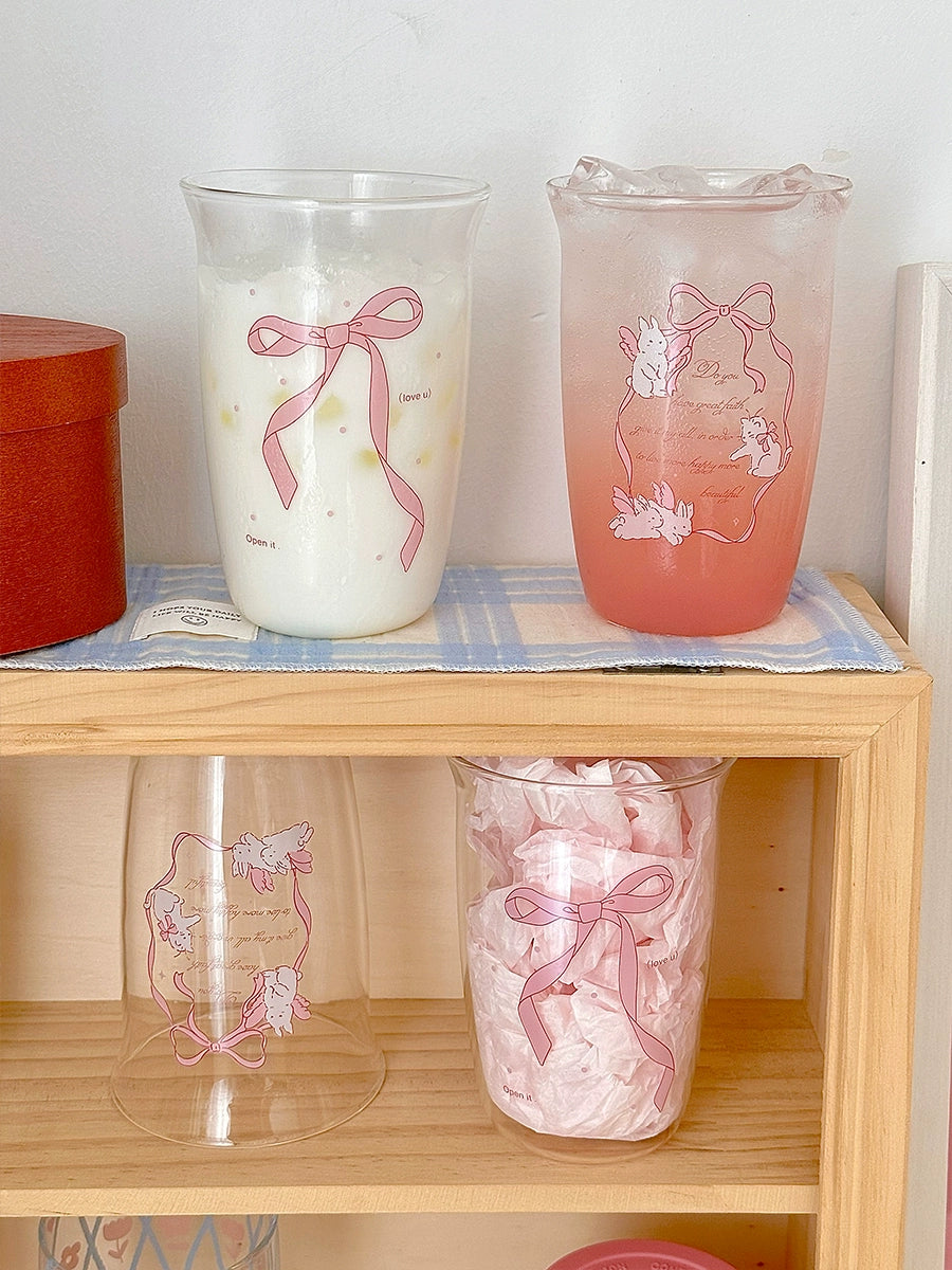 Pink Bow Water Juice Glass Cup