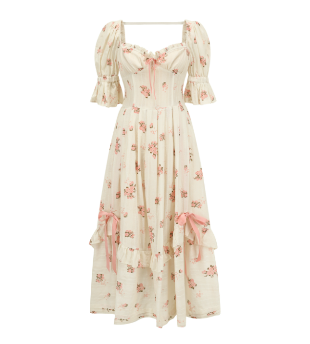 Rose Pink Floral French Vintage Dress