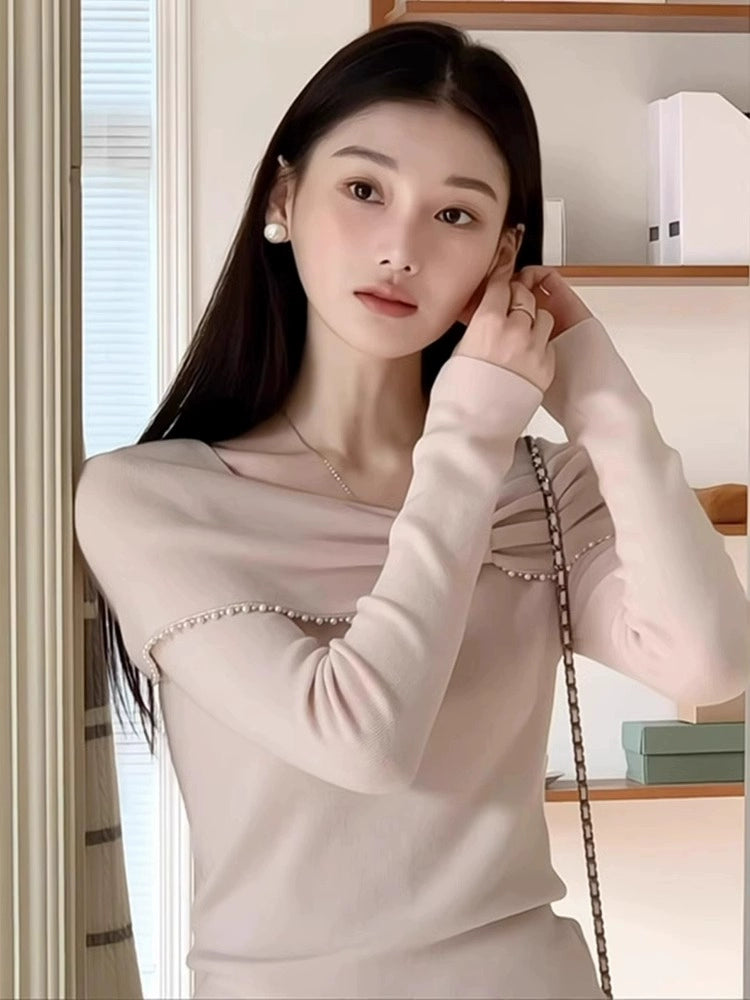 Pearl Bow Off-Shoulder Knit