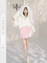 Pink Bunny Plush Hoodie Jacket Nightgown