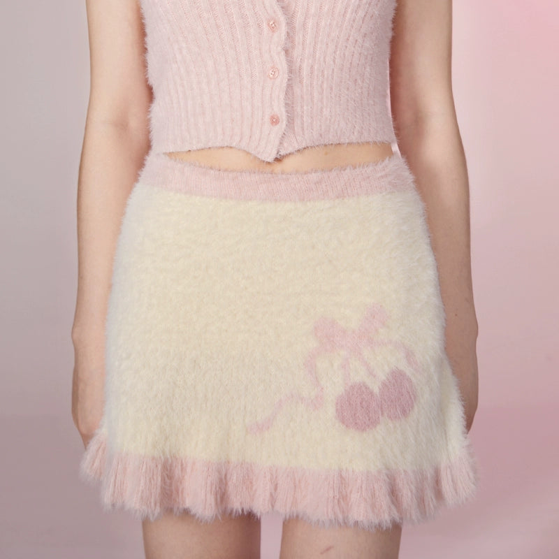 Soft Cherry Fuzzy Knit Set