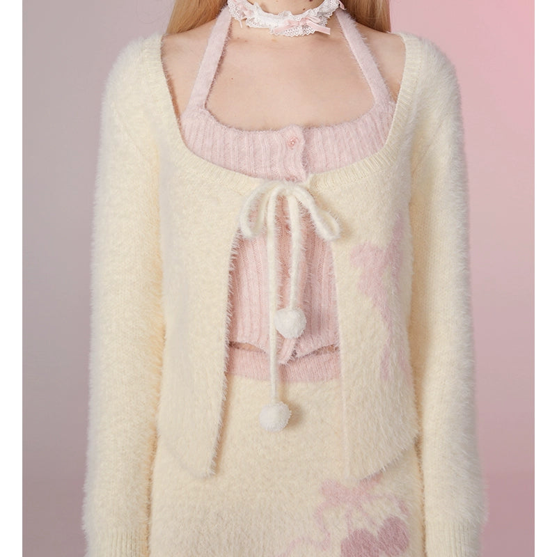 Soft Cherry Fuzzy Knit Set