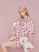 Cherry Print Playful Girly Short Sleeve Pajama