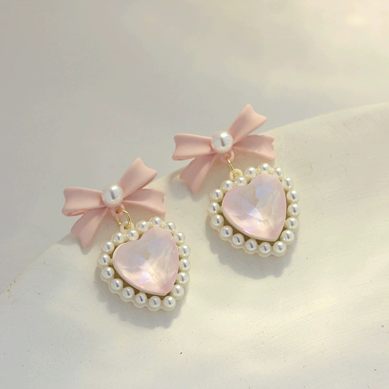 Coquette Sweet Love Bow Pearl Earrings