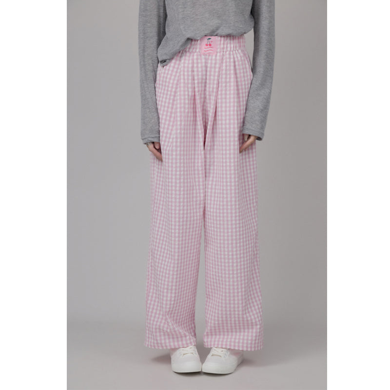 Vintage Gingham High-Waist Wide-Leg Pants