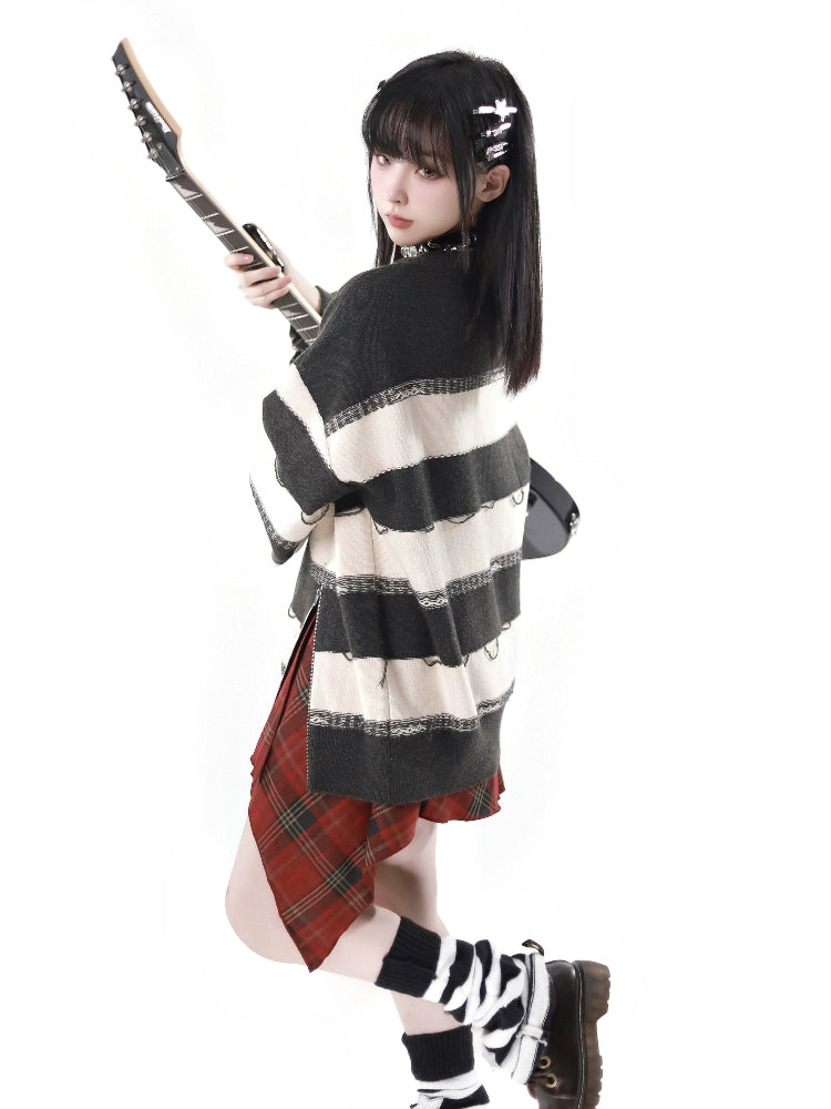 Zipper Decoration Guitar Stripe Sweater Skirt