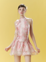 Blush Bloom Halter Mini Dress