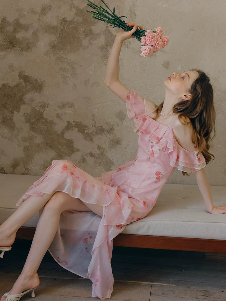 Draped Petal Waltz Dress