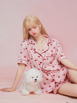 Cherry Print Playful Girly Short Sleeve Pajama