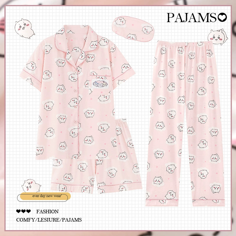 Pastel Pink Cartoon Summer Cotton Pajama