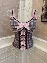 Black Pink Coquette Check Lace Slim Camisole