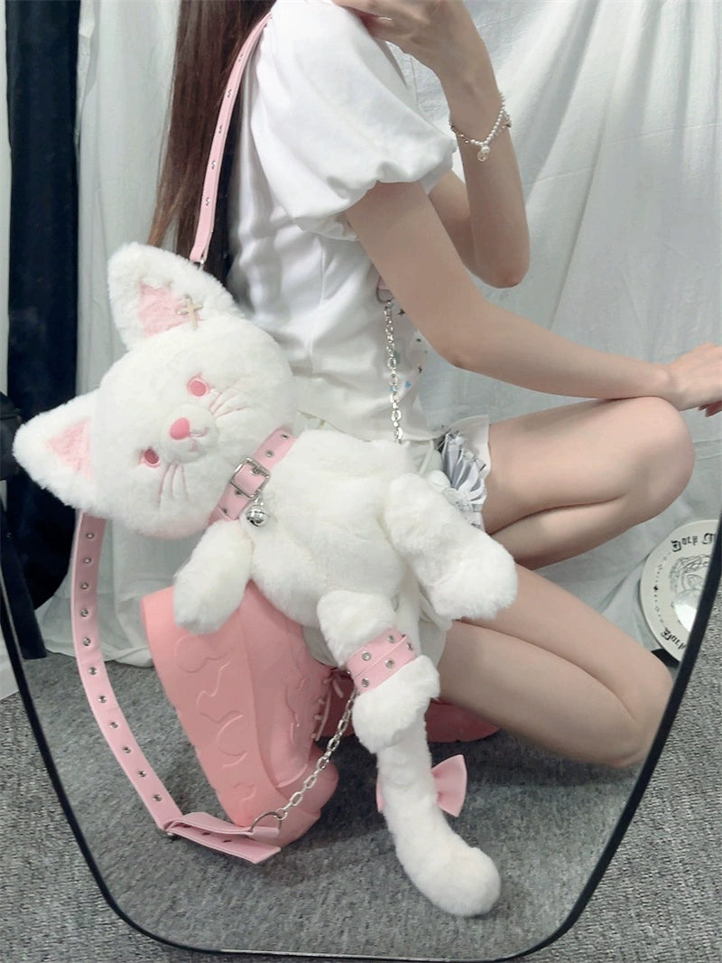 Kitten Angel Plush White Cat Doll Backpack Bag