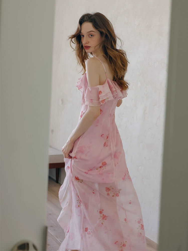 Draped Petal Waltz Dress