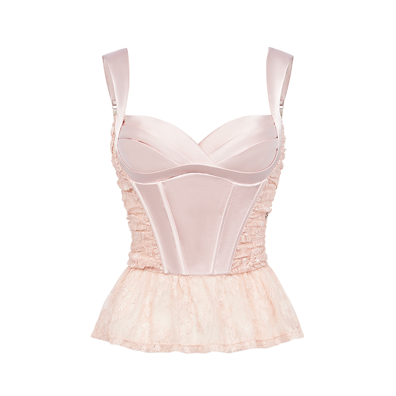 Sheer Luck Lefae lace satin panels with fishbone vibe suit skirt strap duo for summer