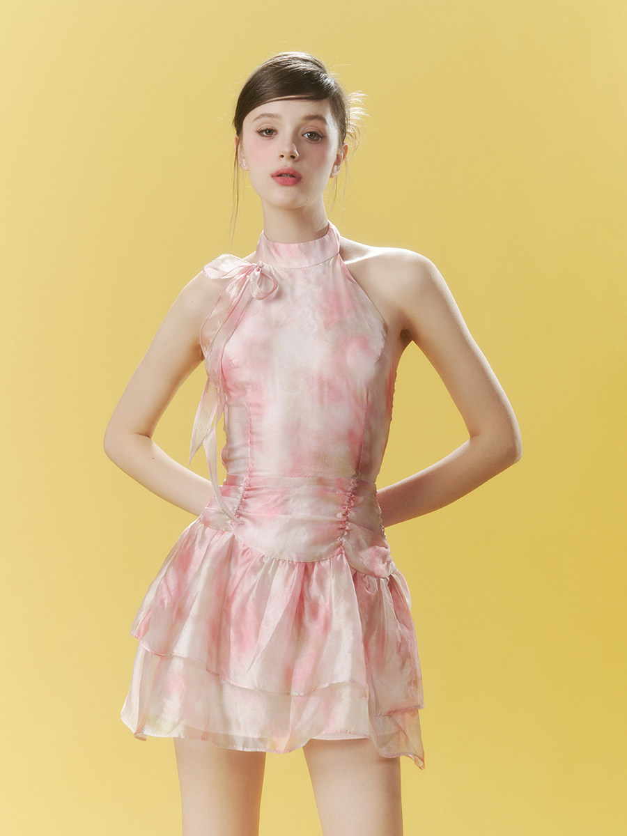 Blush Bloom Halter Mini Dress
