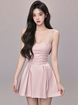 Elegant Sweetheart Neck Pleated Mini Dress