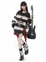 Zipper Decoration Guitar Stripe Sweater Skirt