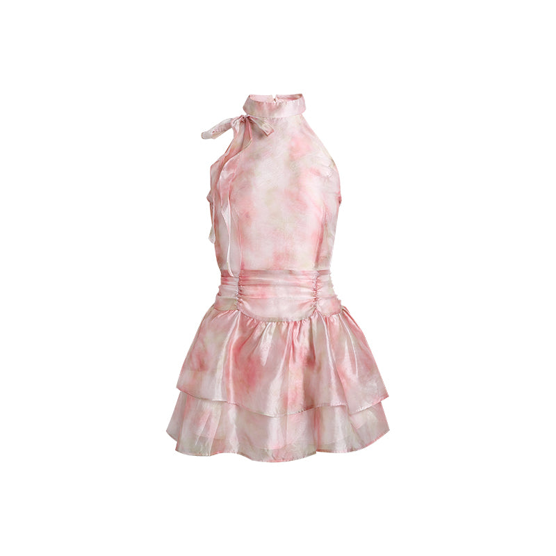 Blush Bloom Halter Mini Dress