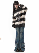 Zipper Decoration Guitar Stripe Sweater Skirt