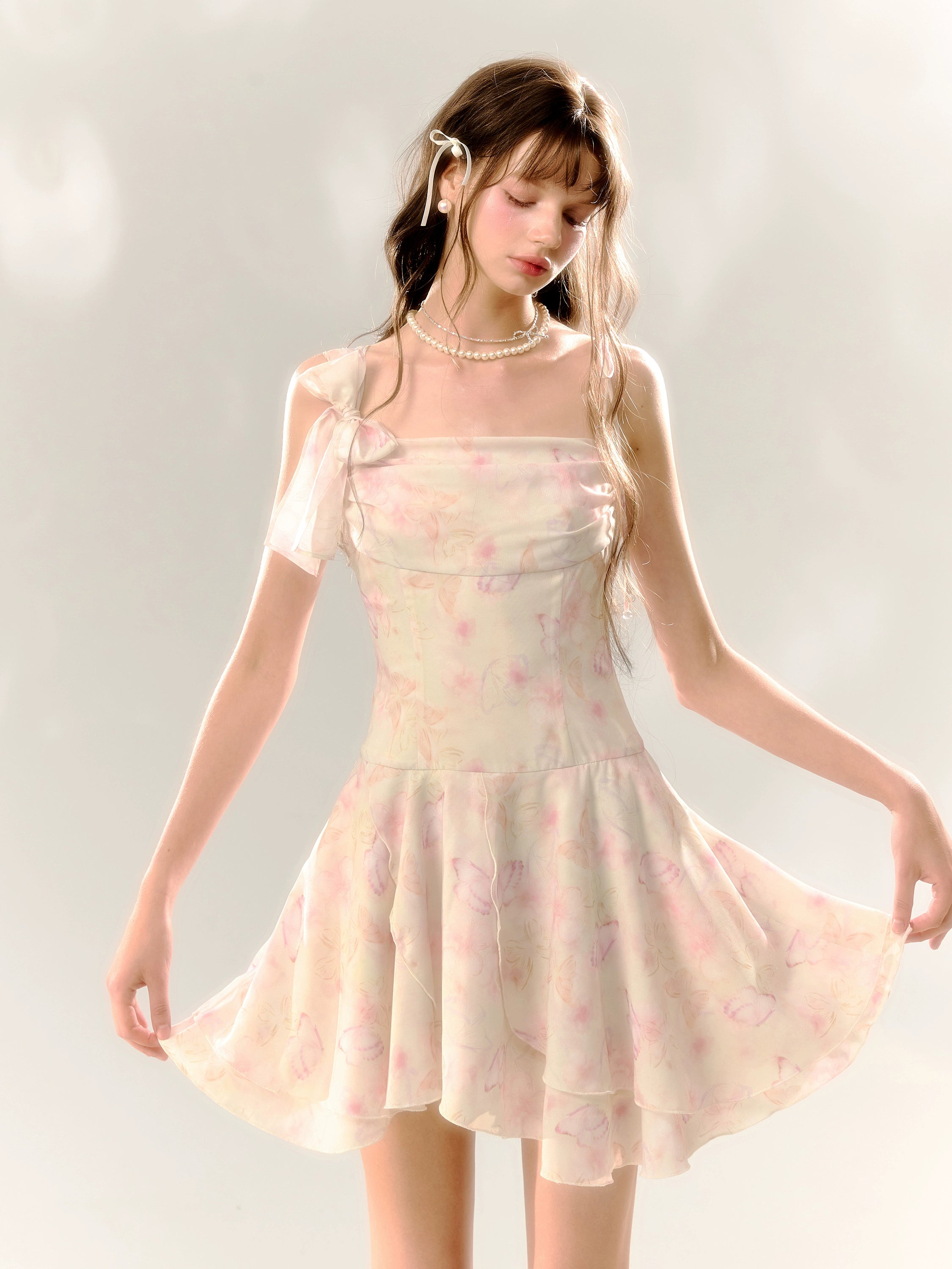 SunsetPark Sunset Park "Love Butterfly" Floral Butterfly Swing Collar Girl Waist Dress Summer and Autumn