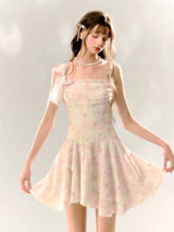 SunsetPark Sunset Park "Love Butterfly" Floral Butterfly Swing Collar Girl Waist Dress Summer and Autumn