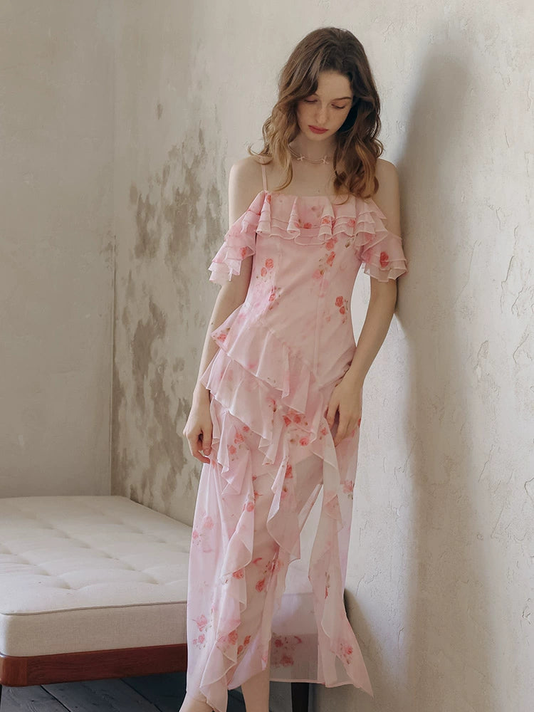 Draped Petal Waltz Dress