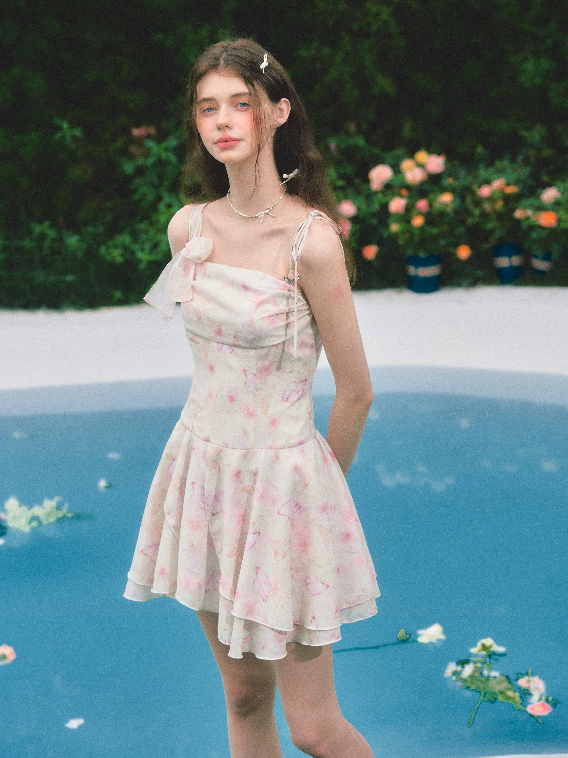 SunsetPark Sunset Park "Love Butterfly" Floral Butterfly Swing Collar Girl Waist Dress Summer and Autumn